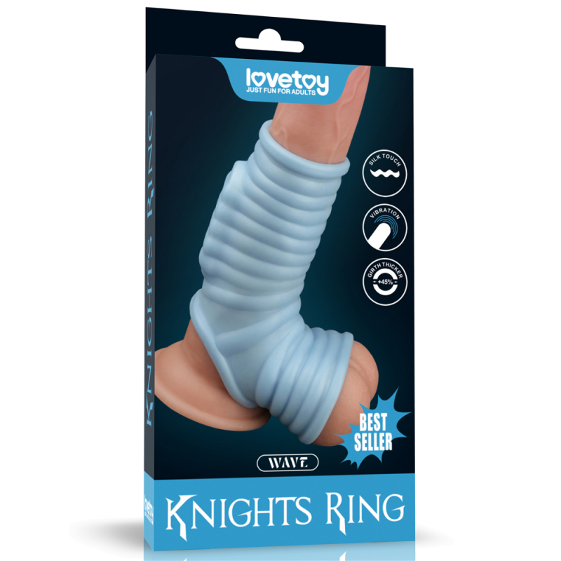 Насадка с отверстием для мошонки "Knights Ring" с вибрацией, голубая 